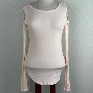 EUC Mudd Womens Pink/Peach Peekaboo/Cold Shoulders Long Sleeve Shirt Size L